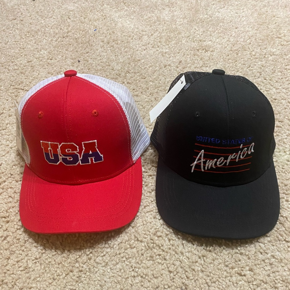 Bundle Of 2 American  Patriotic Hat Cap One Size Adjustable Snapback New